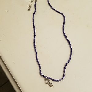 Purple Beaded Necklace with Rhinestone Key